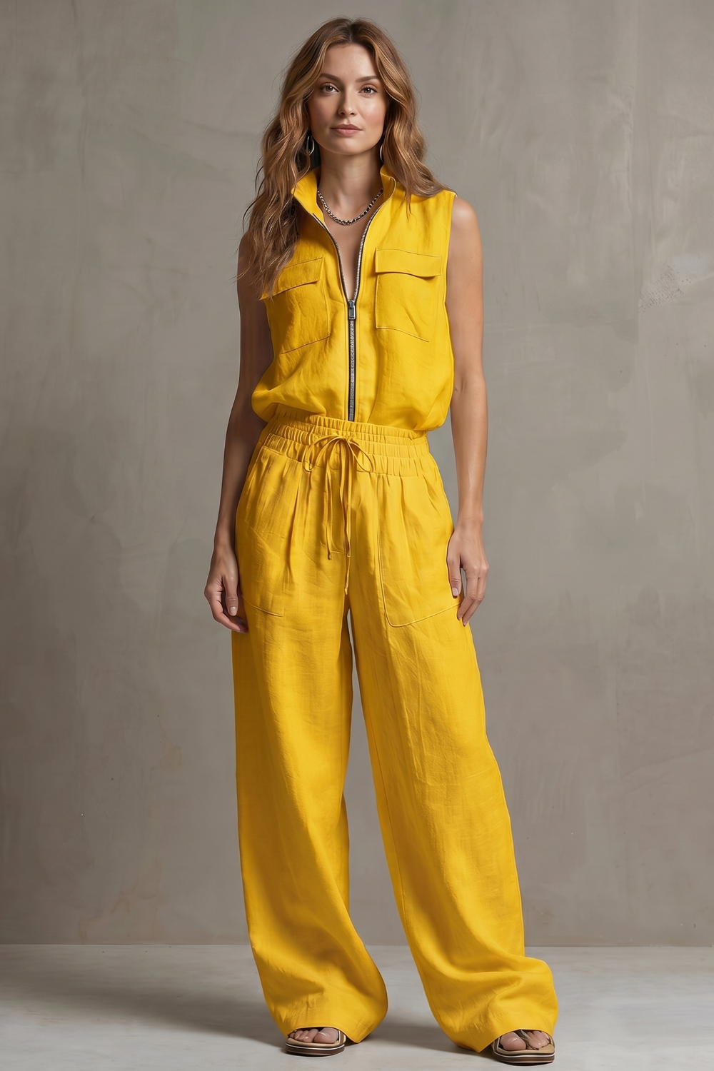 Women's Zip-Front Sleeveless Top and Trouser Co-ord Set - Hyacinelle