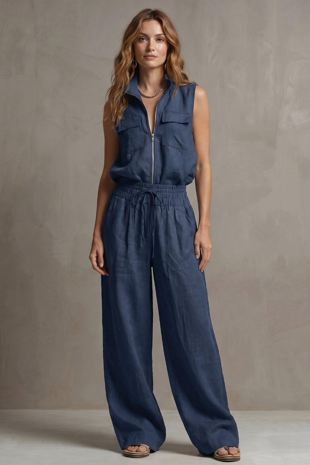 Women's Zip-Front Sleeveless Top and Trouser Co-ord Set - Hyacinelle