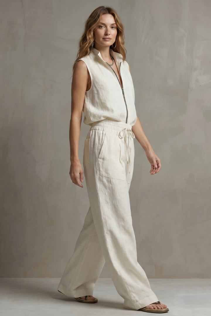 Women's Zip-Front Sleeveless Top and Trouser Co-ord Set - Hyacinelle