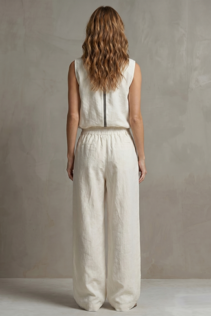 Women's Zip-Front Sleeveless Top and Trouser Co-ord Set - Hyacinelle