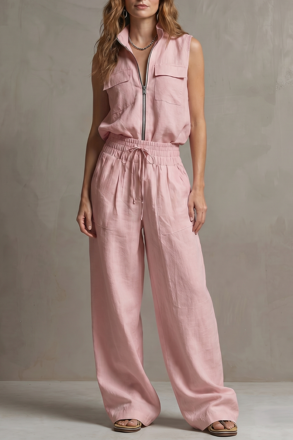 Women's Zip-Front Sleeveless Top and Trouser Co-ord Set - Hyacinelle