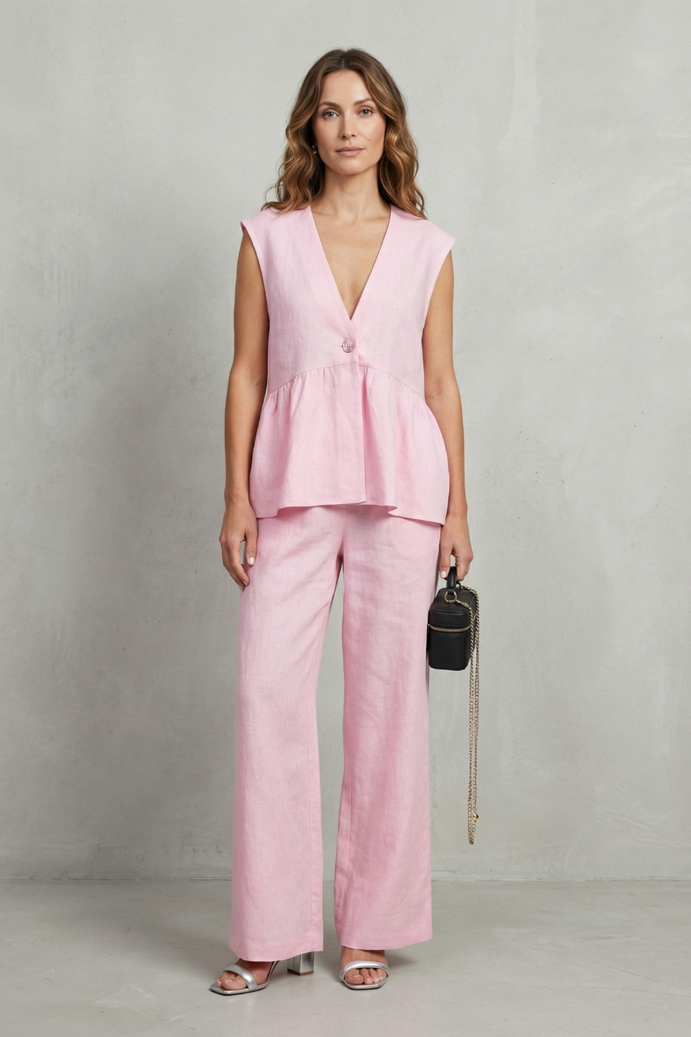 Women's Ruffle Hem Top and Straight Leg Trouser Set - Anjelise