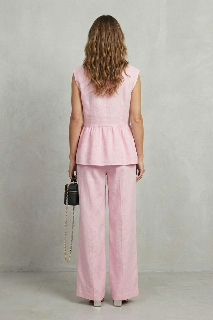 Women's Ruffle Hem Top and Straight Leg Trouser Set - Anjelise