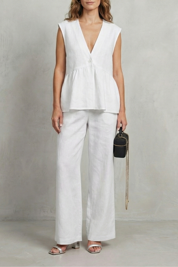 Women's Ruffle Hem Top and Straight Leg Trouser Set - Anjelise