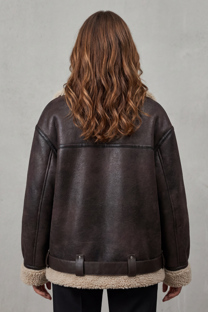 Women's Aviator Coat with Belted Shearling Trim – Aveline