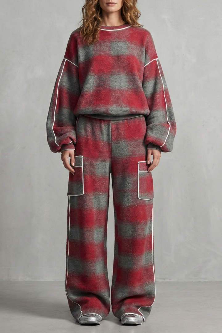 Women's Plaid Sweatshirt and Wide-Leg Trouser Co-ord Set - Gloriane