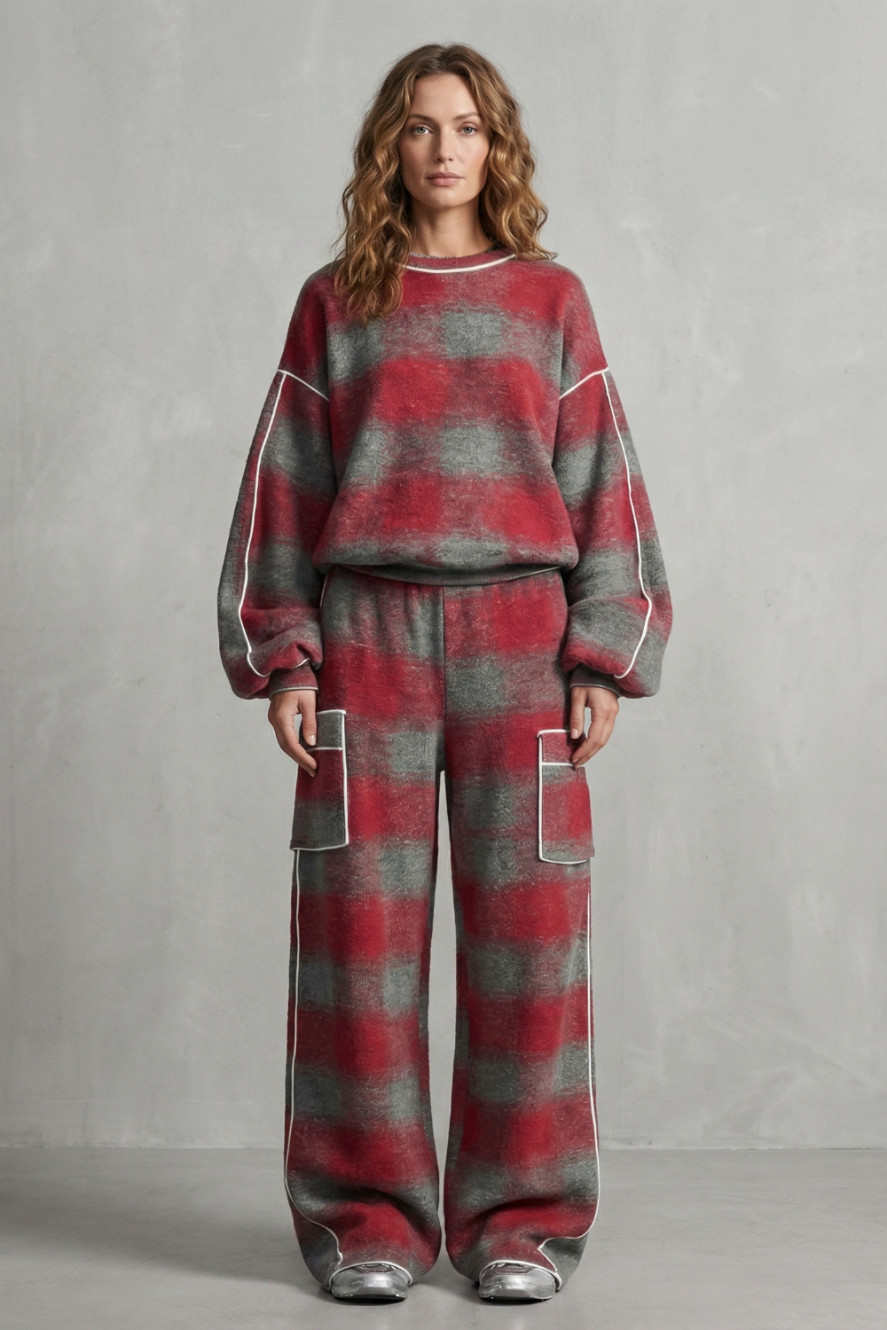 Women's Plaid Sweatshirt and Wide-Leg Trouser Co-ord Set - Gloriane