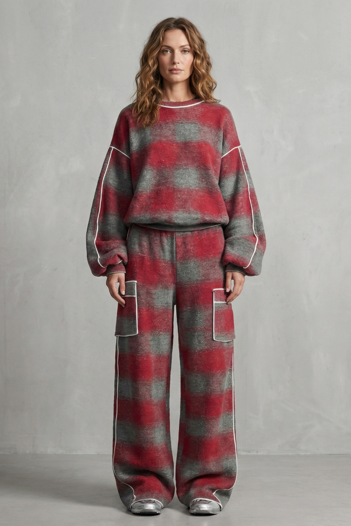 Women's Plaid Sweatshirt and Wide-Leg Trouser Co-ord Set - Gloriane
