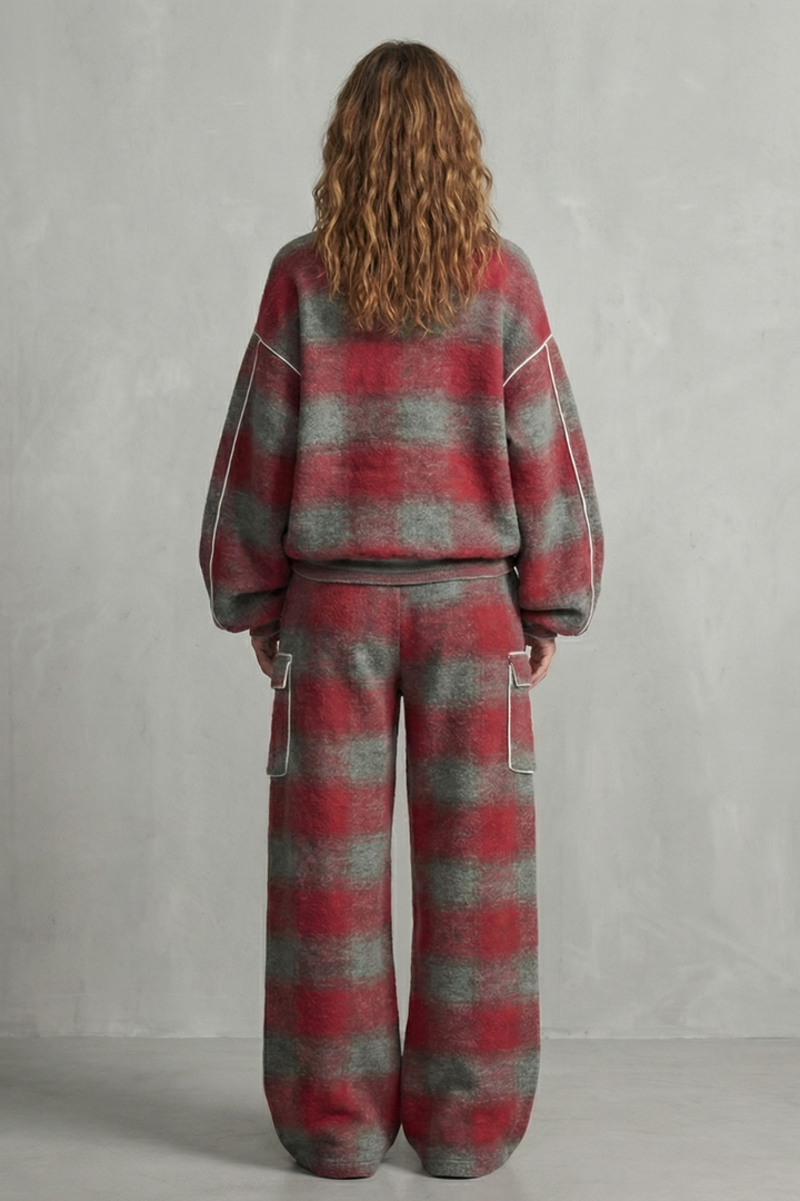 Women's Plaid Sweatshirt and Wide-Leg Trouser Co-ord Set - Gloriane