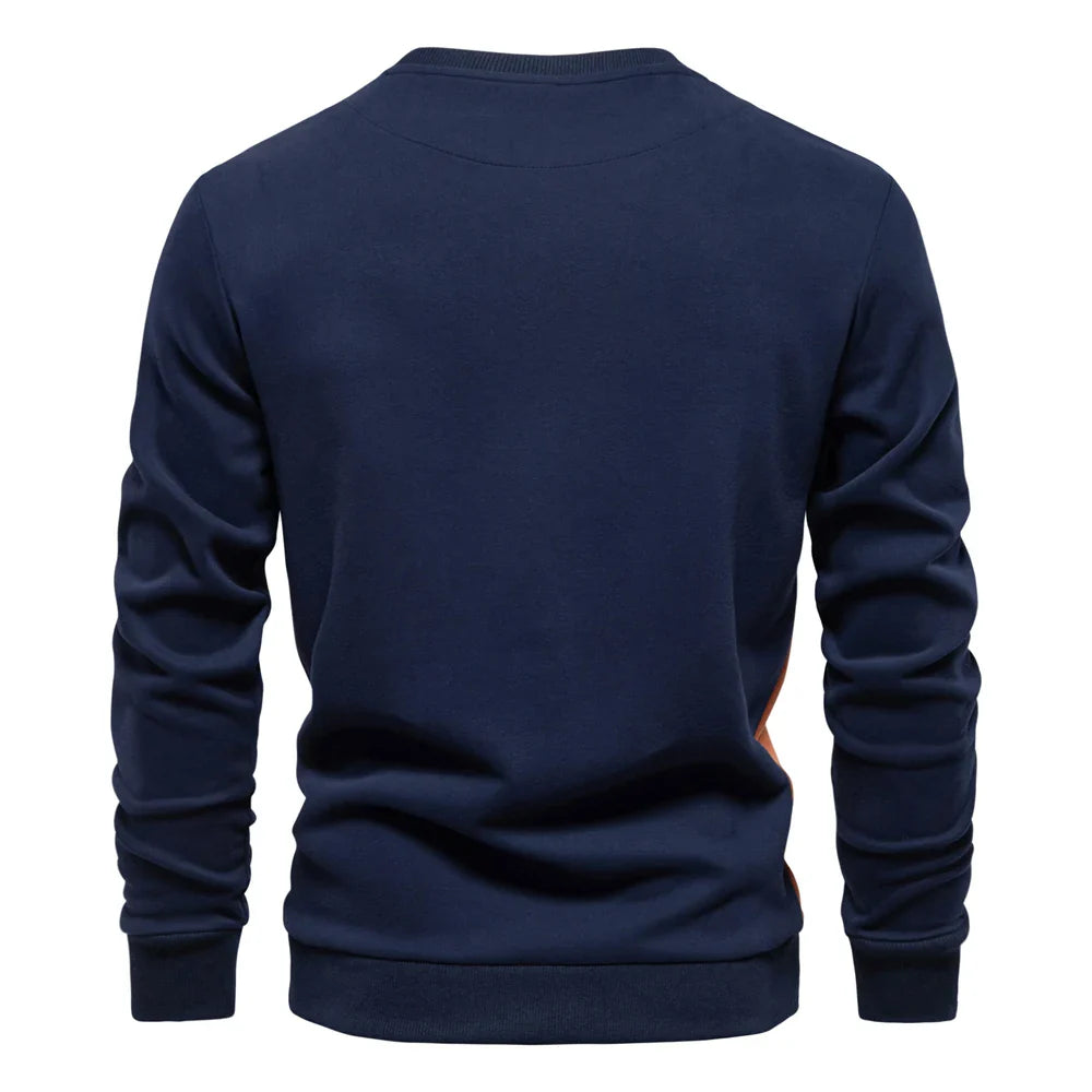 Men's colour block crew neck sweatshirt in dark blue – Talon – back view