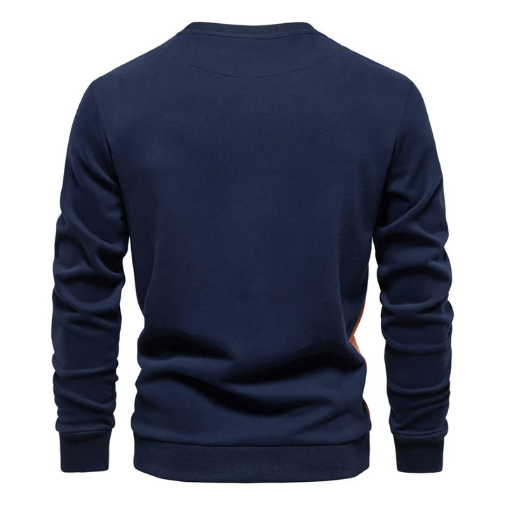 Men's colour block crew neck sweatshirt in dark blue – Talon – back view