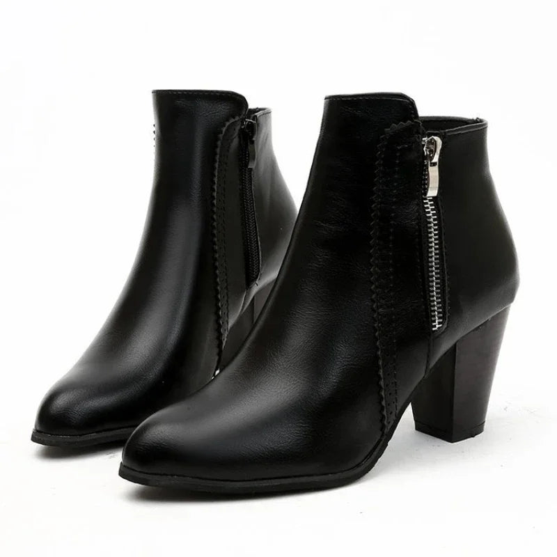 Women's Retro Zip Chunky Heel Boots – Volsienne