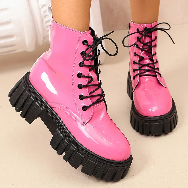 Women's Waterproof Combat Boots - Astrid in Pink – front view