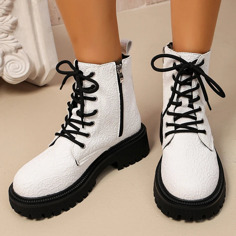 Women's Waterproof Combat Boots - Aurora in White – pair view