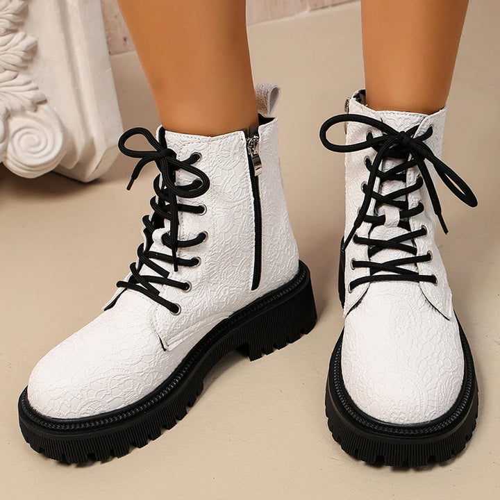 Women's Waterproof Combat Boots - Aurora in White – pair view