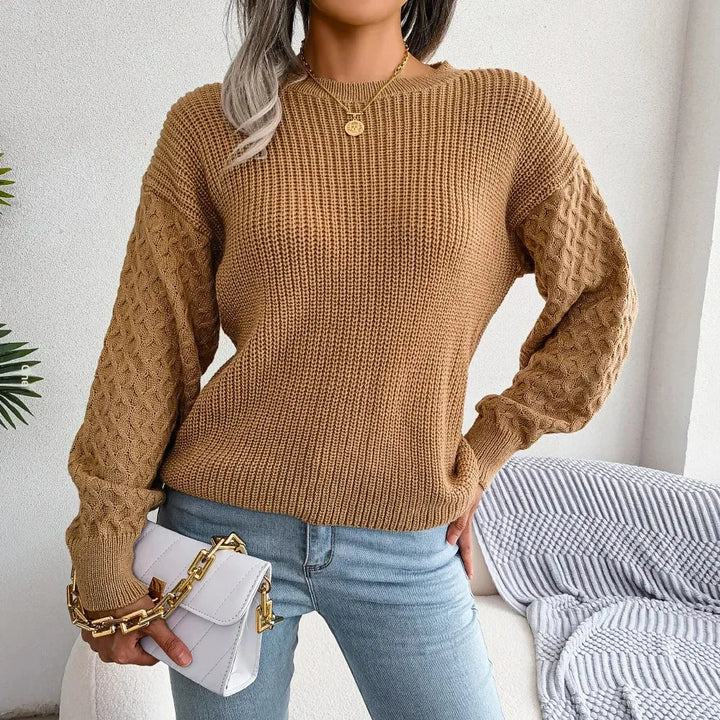 Perdita - Women's relaxed crew neck jumper in Camel – front view