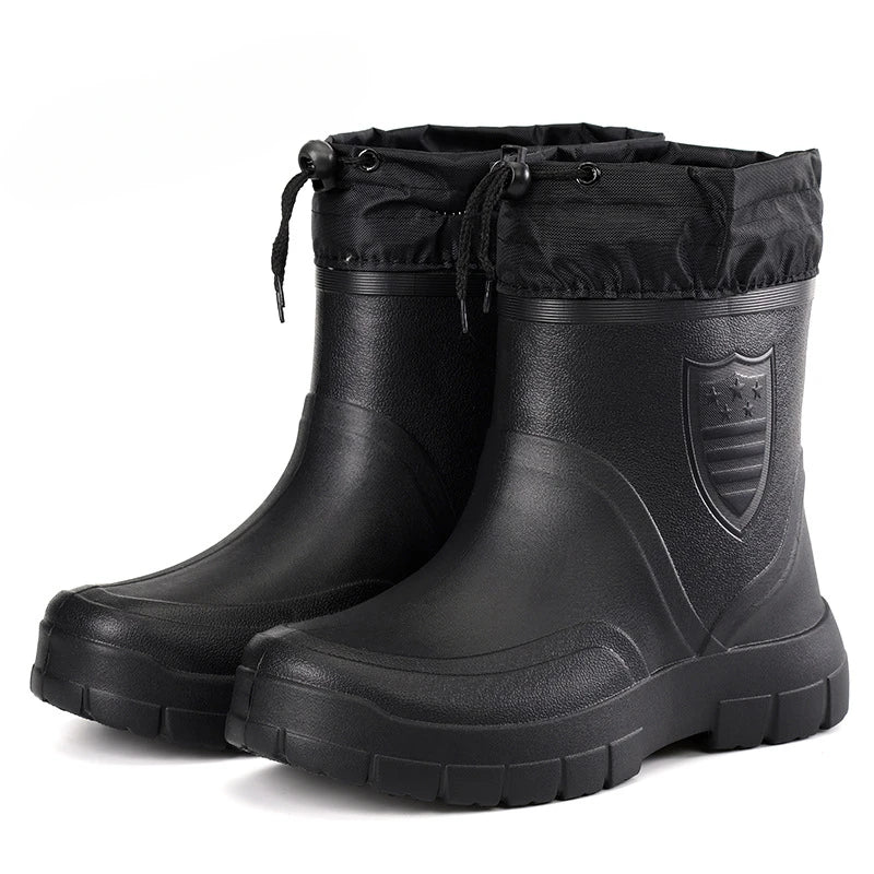 Men's Black Lightweight Short Rain Boots - Storvienne