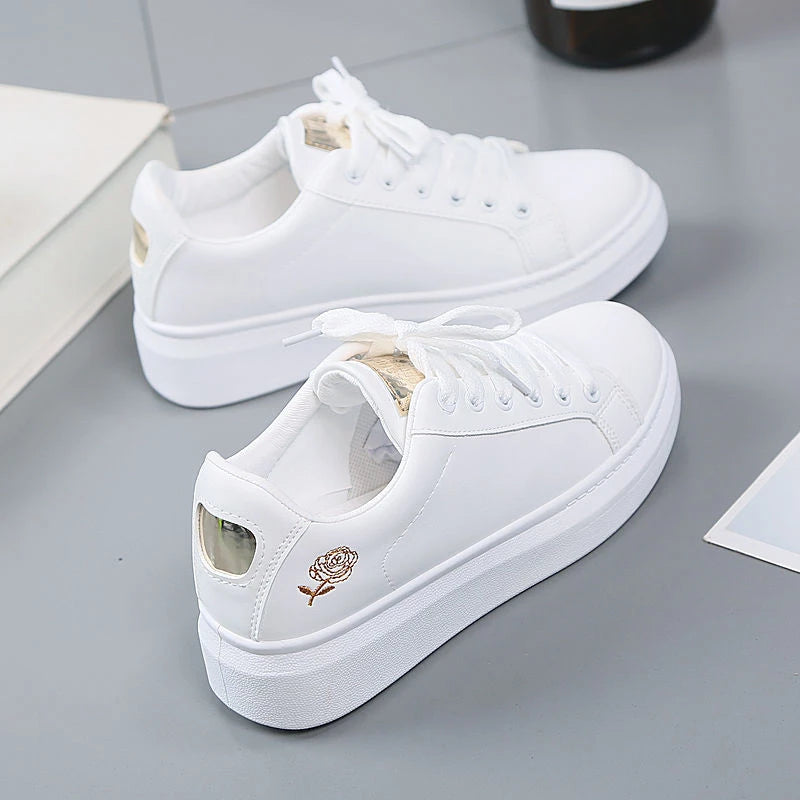 Women's White Embroidered Rose Sneakers – Rosalind