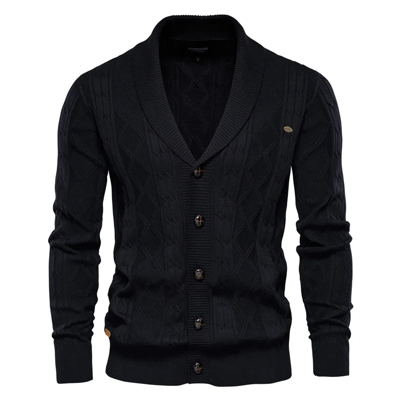 Men's shawl collar knit cardigan Ivor in Black – front view