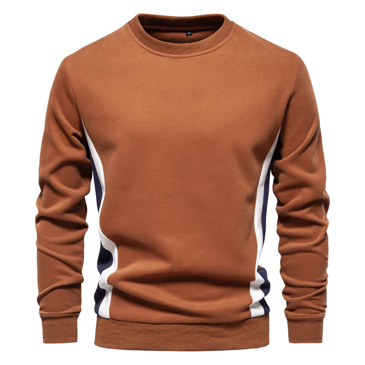 Men's colour block crew neck sweatshirt in rust – Talon – front view