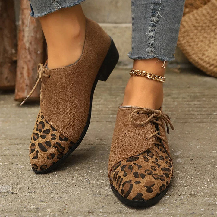 Women's Leopard Patchwork Pointed Lace-Up Heels – Cecily