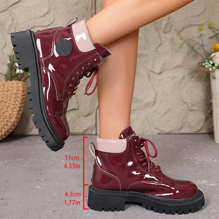 Women's Lace-Up Ankle Boots - Aria in Wine Red – side view with shaft and platform height