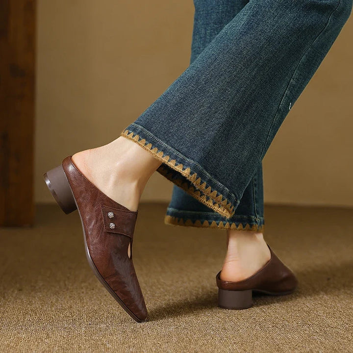 Women's Leather Pointed Toe Mules – Olga