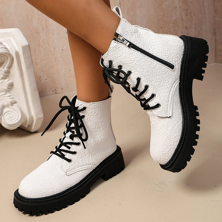 Women's Waterproof Combat Boots - Aurora in White – side view