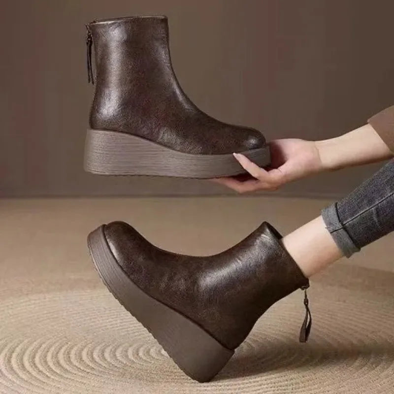 Women's Retro Leather Platform Boots – Emberlane