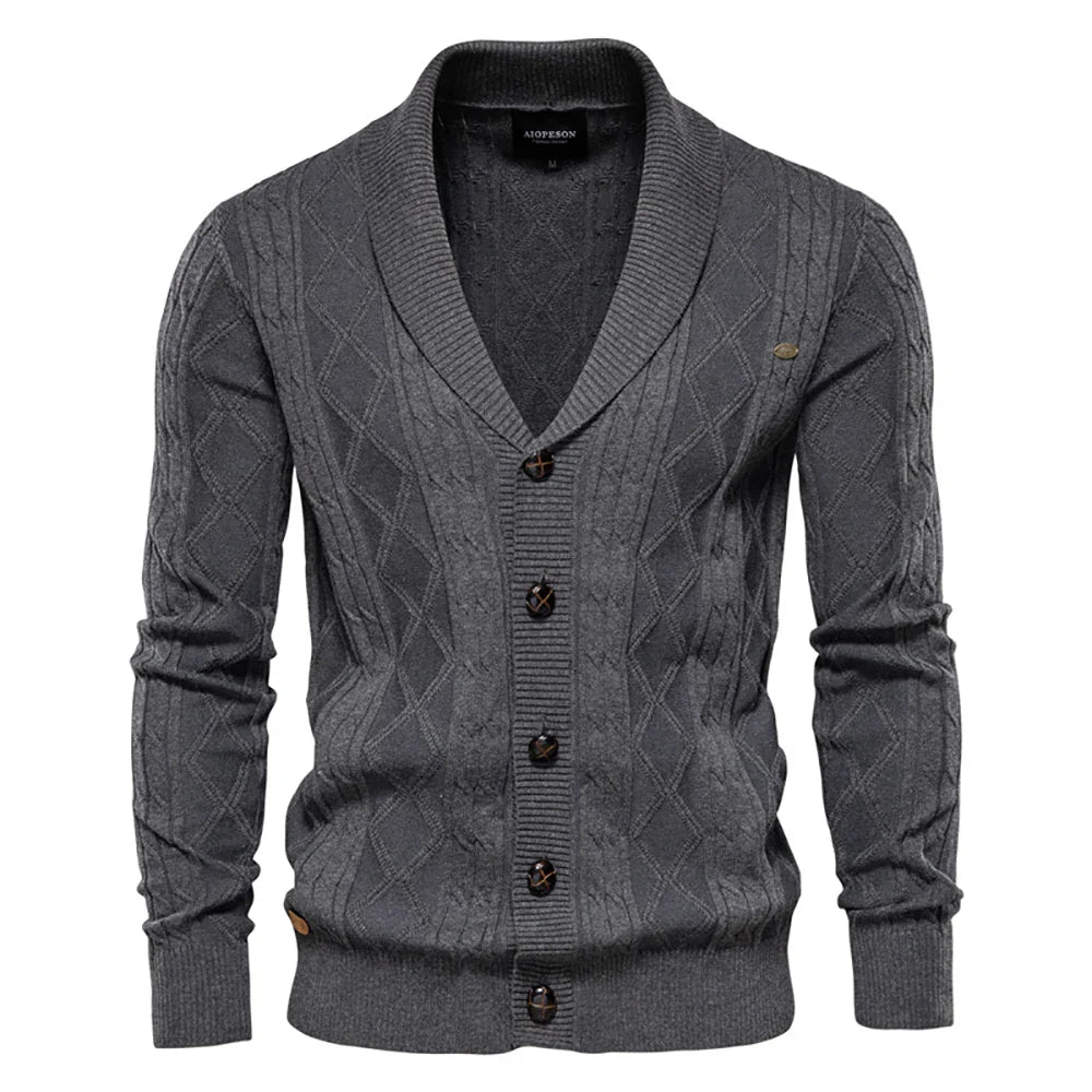 Men's shawl collar knit cardigan Ivor in Grey – front view