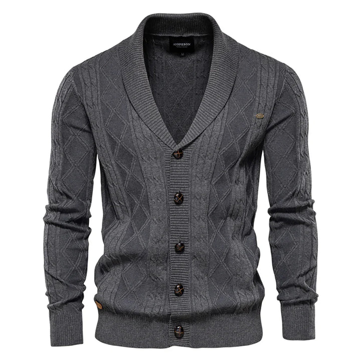 Men's shawl collar knit cardigan Ivor in Grey – front view