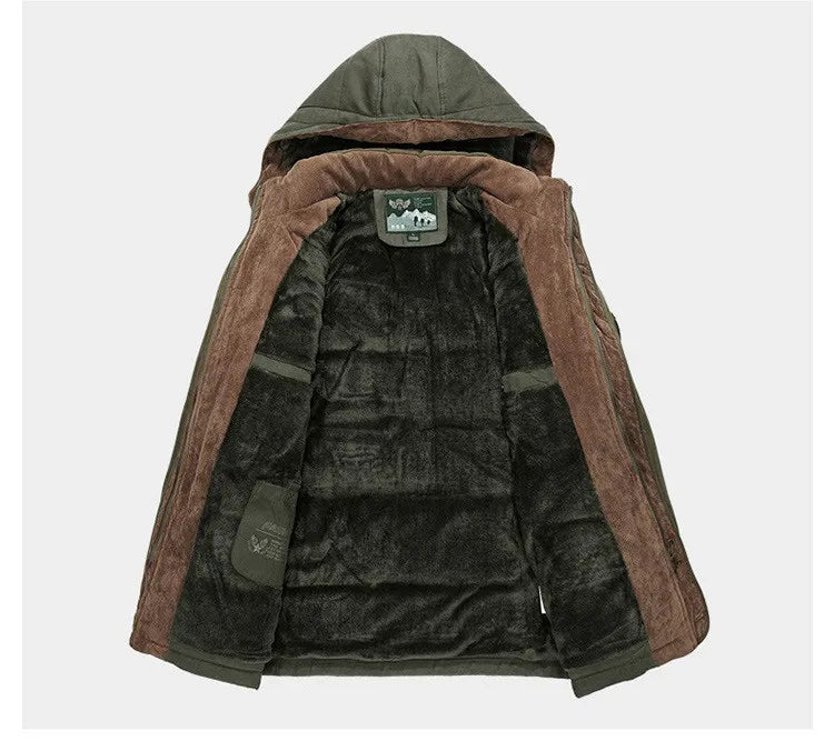 Men's Fleece-Lined Hooded Parka Kenley in Green – open view showing fleece lining