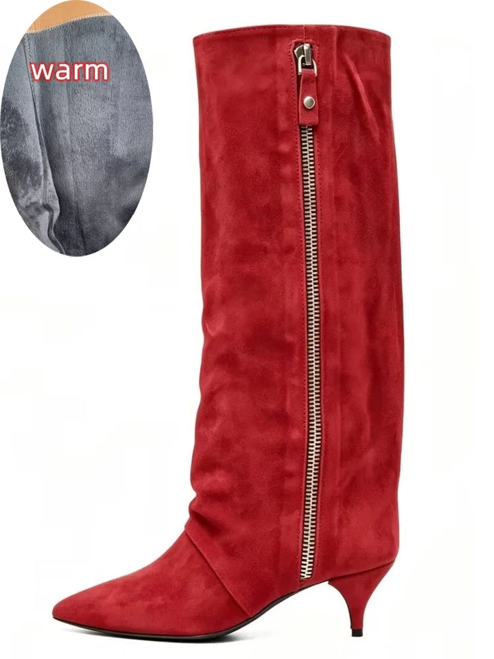 Women's Suede Kitten Heel Knee-High Boots – Roanelle