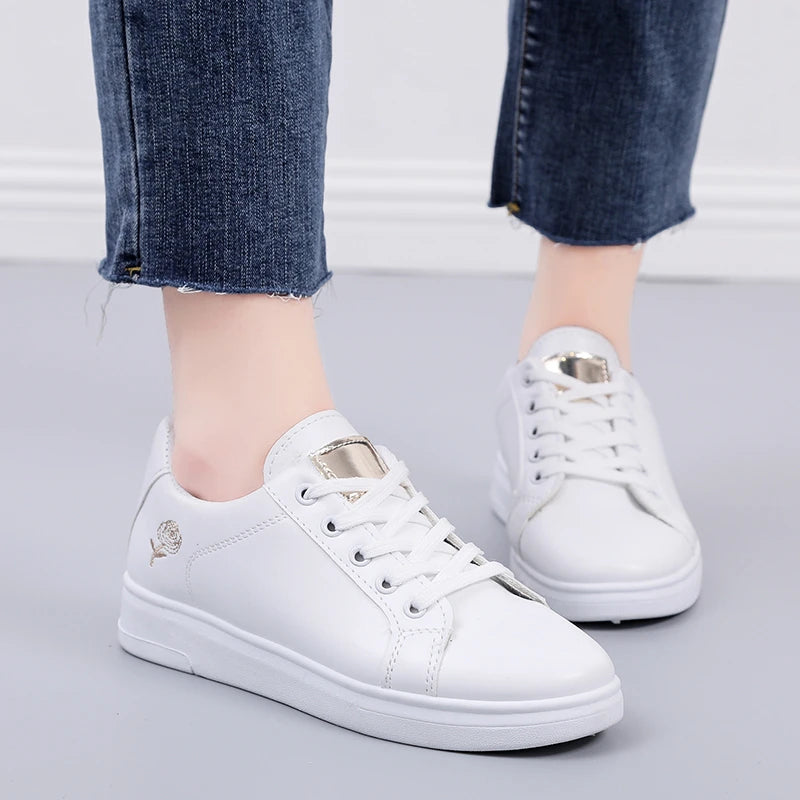 Women's White Embroidered Rose Sneakers – Rosalind