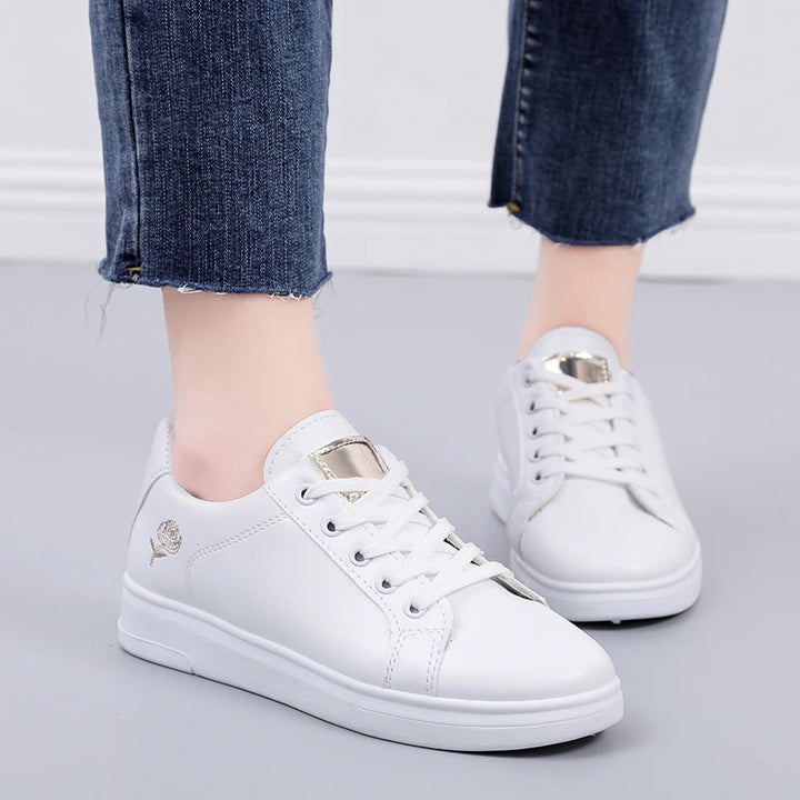 Women's White Embroidered Rose Sneakers – Rosalind