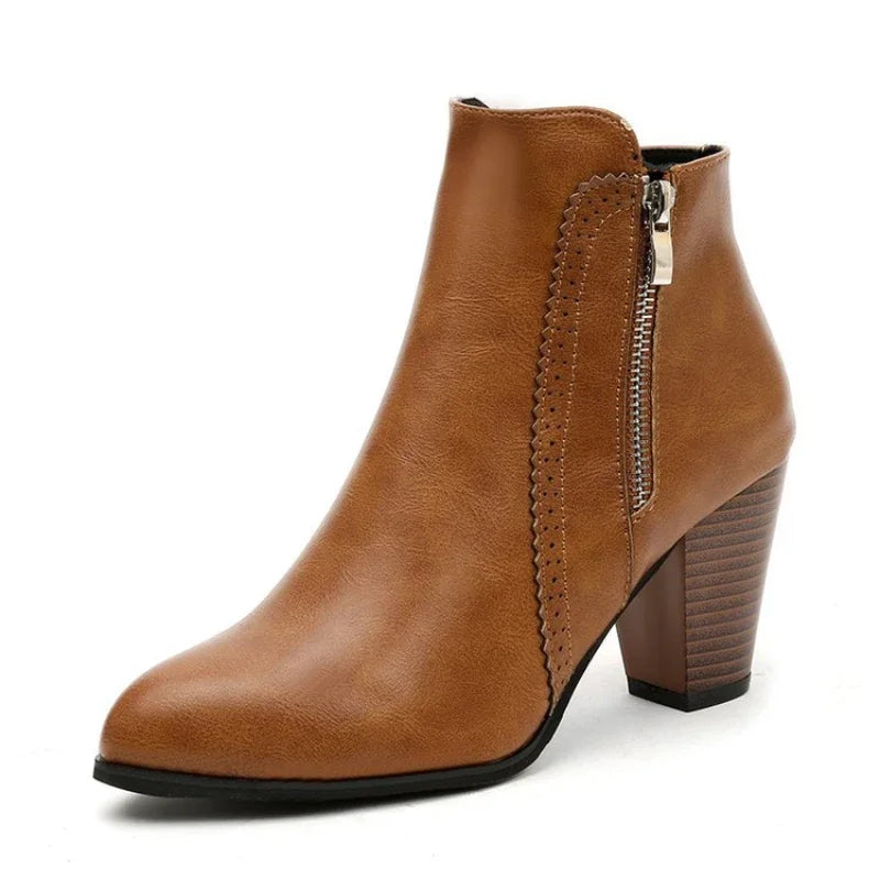Women's Retro Zip Chunky Heel Boots – Volsienne