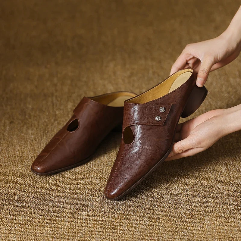 Women's Leather Pointed Toe Mules – Olga