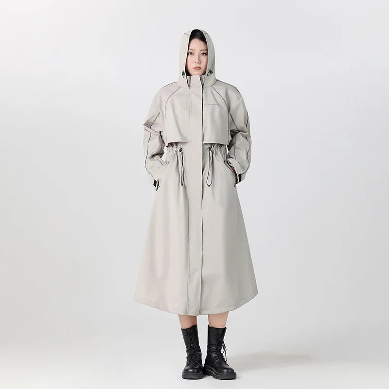 Women's Longline Hooded Cycling Rain Coat - Solvienne