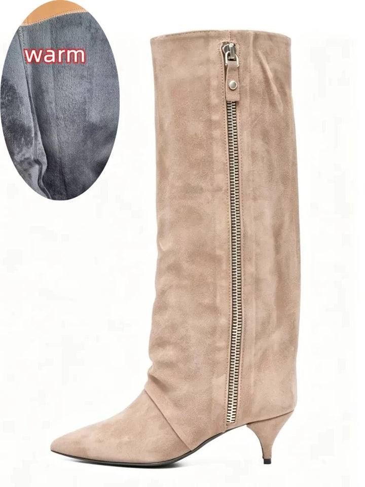 Women's Suede Kitten Heel Knee-High Boots – Roanelle