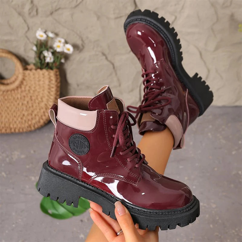 Women's Lace-Up Ankle Boots - Aria in Wine Red – detail view