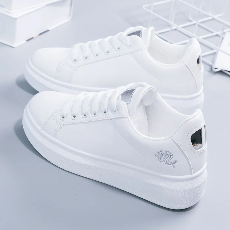 Women's White Embroidered Rose Sneakers – Rosalind