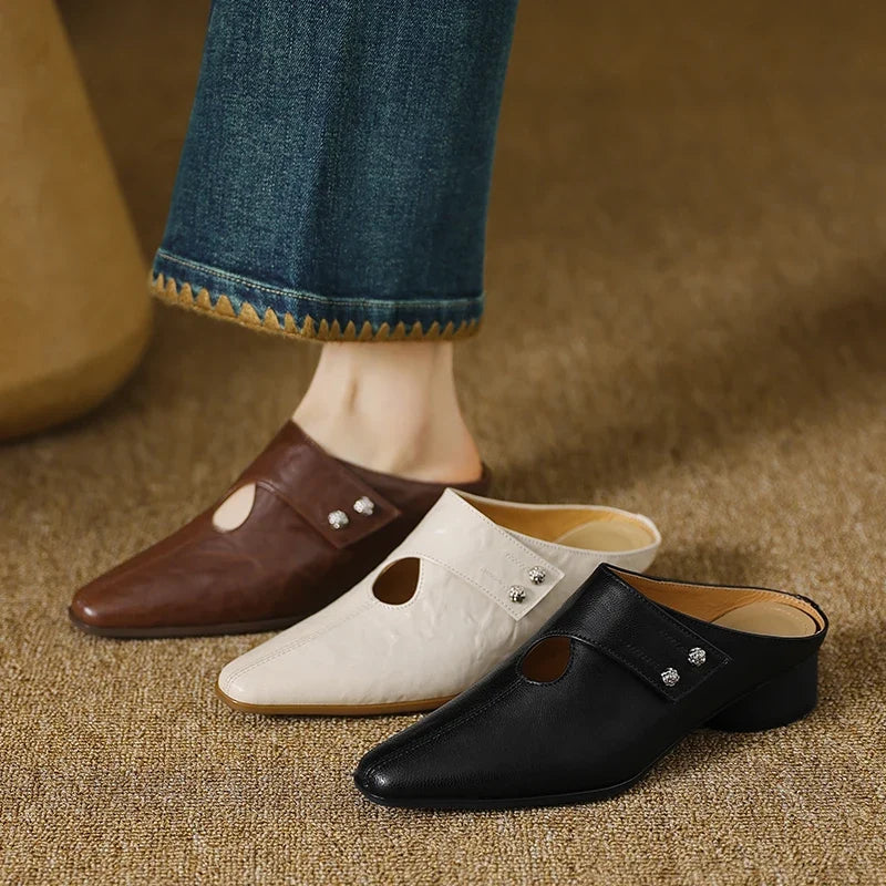 Women's Leather Pointed Toe Mules – Olga