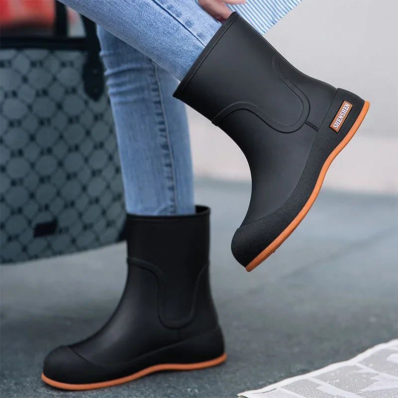 Women's Mid-Calf Waterproof Rubber Rain Boots - Marbelle
