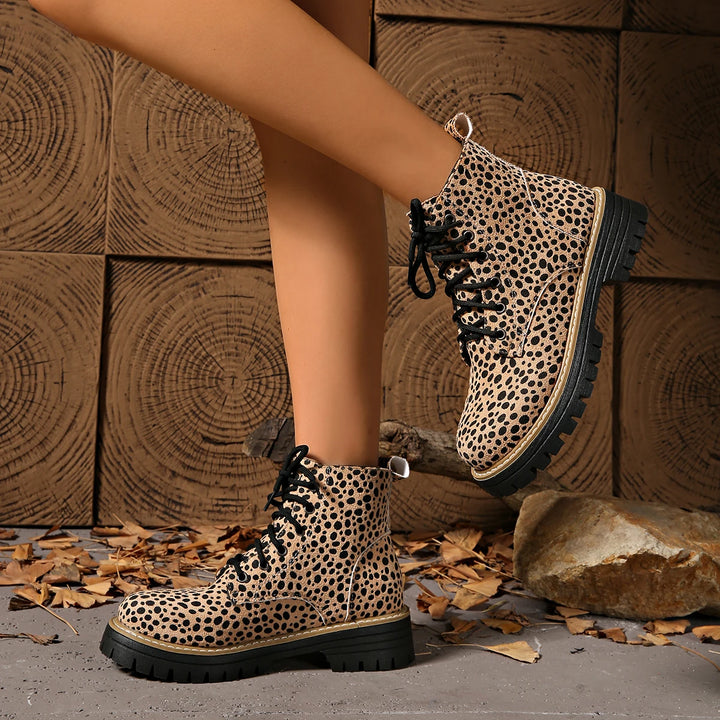 Women's Leopard Print Lace-Up Platform Ankle Boots – Lucinda