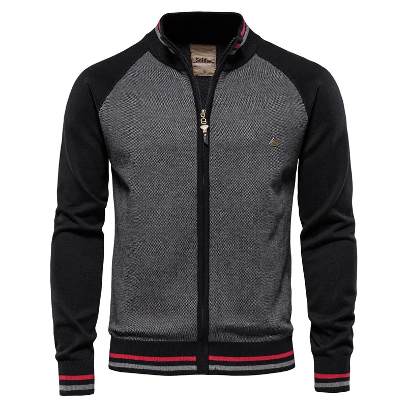 Men's zip up knit cardigan Aurelio in Black – front view