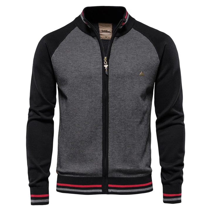 Men's zip up knit cardigan Aurelio in Black – front view