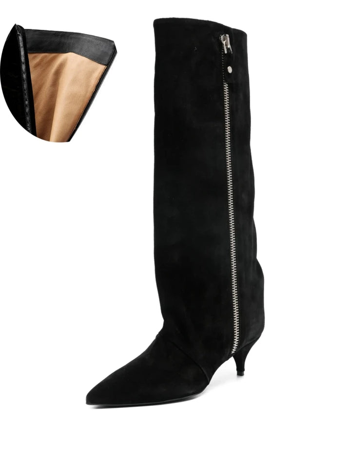 Women's Suede Kitten Heel Knee-High Boots – Roanelle