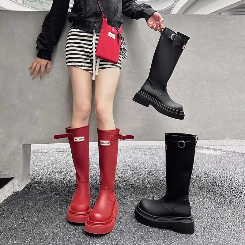 Women's Knee-High Chunky Sole Rain Boots - Noralise