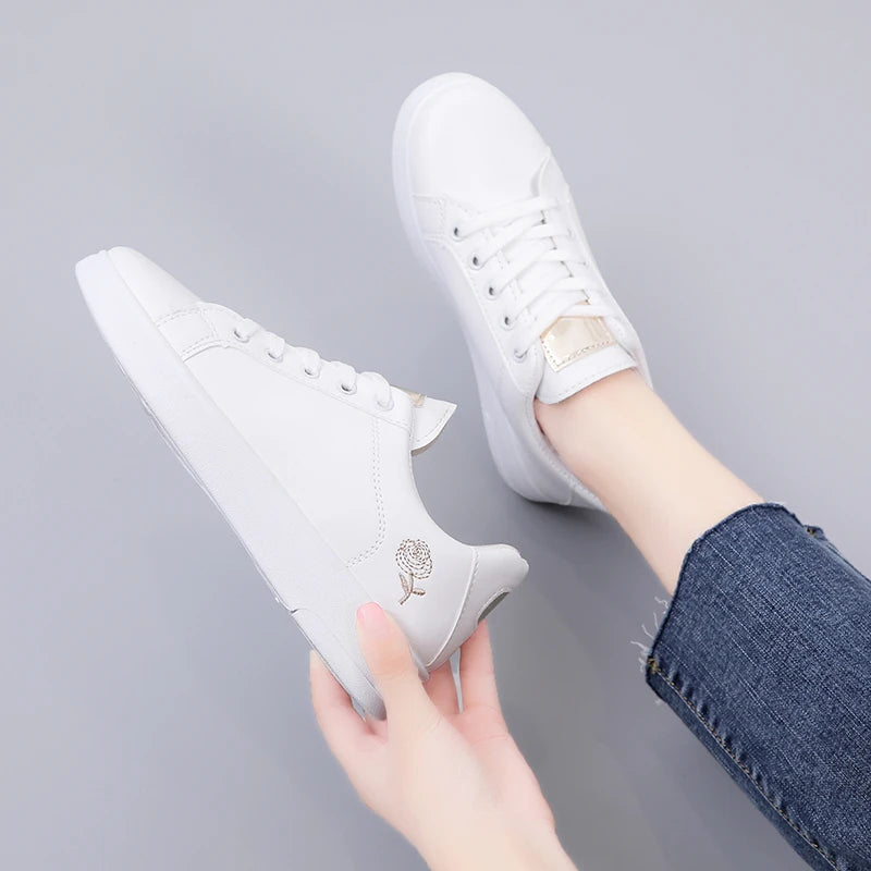 Women's White Embroidered Rose Sneakers – Rosalind