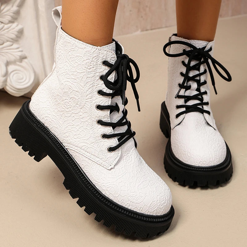 Women's Waterproof Combat Boots - Aurora in White – front view